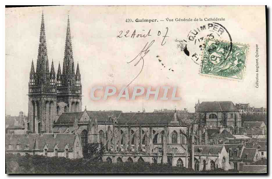 CPA Quimper Vue Generale de la Cathedrale