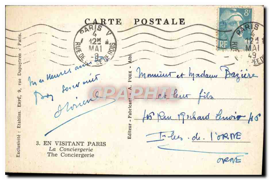 CPM Paris En Visitant La Conciergerie — Rückseite