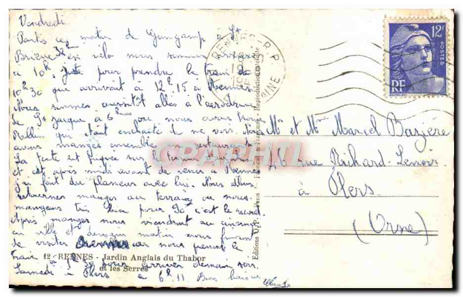 Jardin Anglais du Thabor — Rennes — Éditions O.P. Wautier — Verso