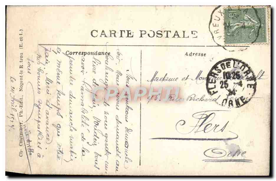 Château des Vaux (E.-et-L.) — L'Aile gauche — Éditeur Cu.-Chauberot, Nogent-le-Rotrou — Rückseite