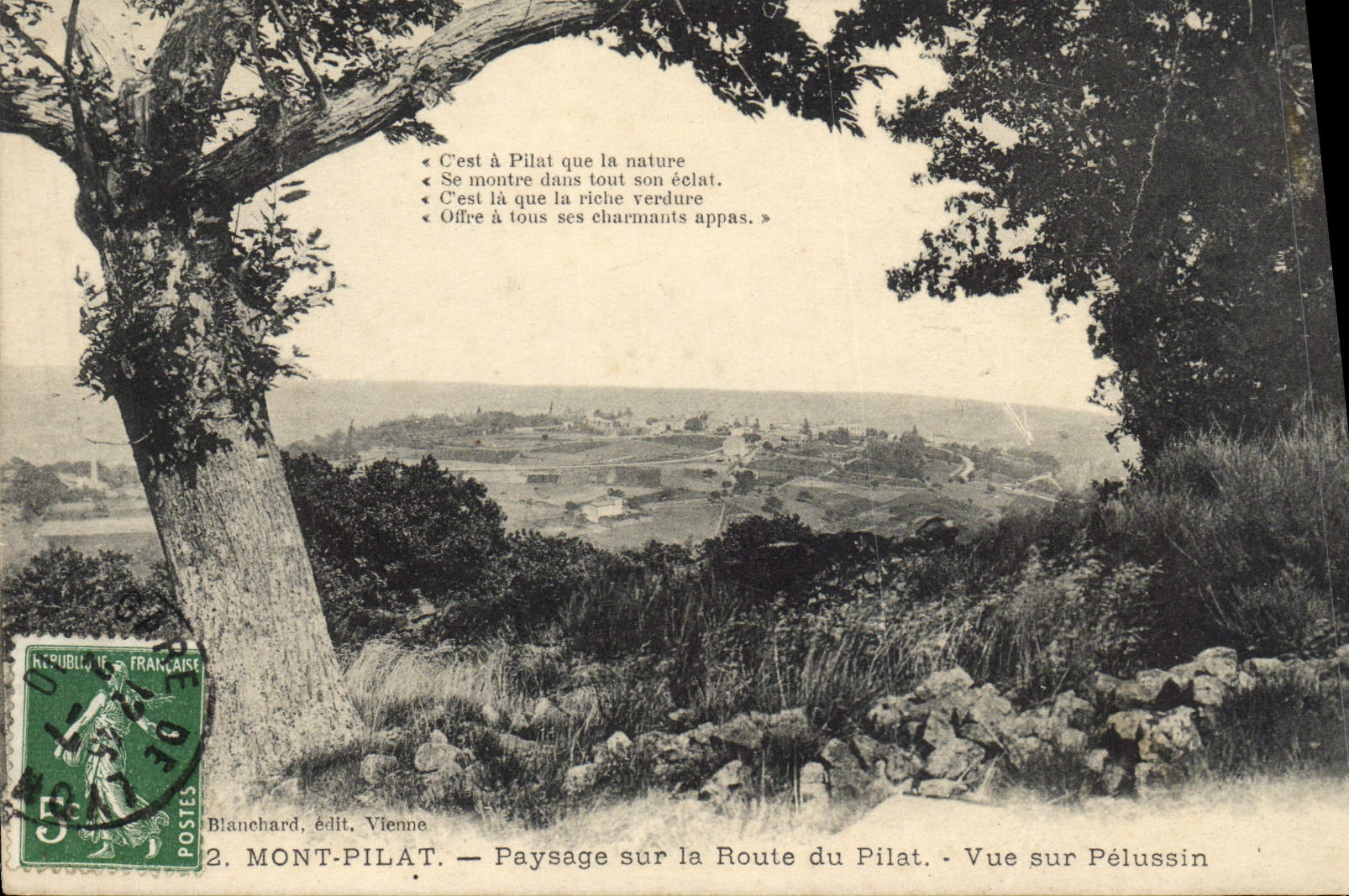 Mont-Pilat — Paysage sur la Route du Pilat. Vue sur Pélussin — Blanchard, édit. Vienne