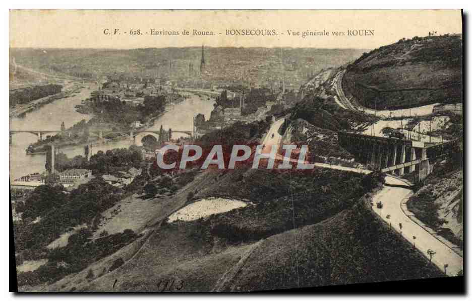 CPA Environs De Rouen Bonsecours Vue Generale Vers Rouen