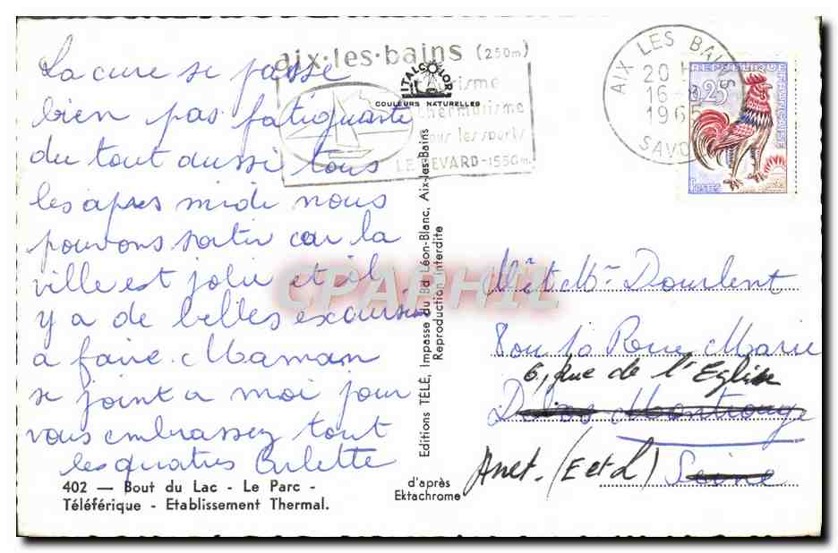 CPM Souvenir D'Aix Les Bains Bout du lac Le parc Teleferique Etablissement thermal — Verso