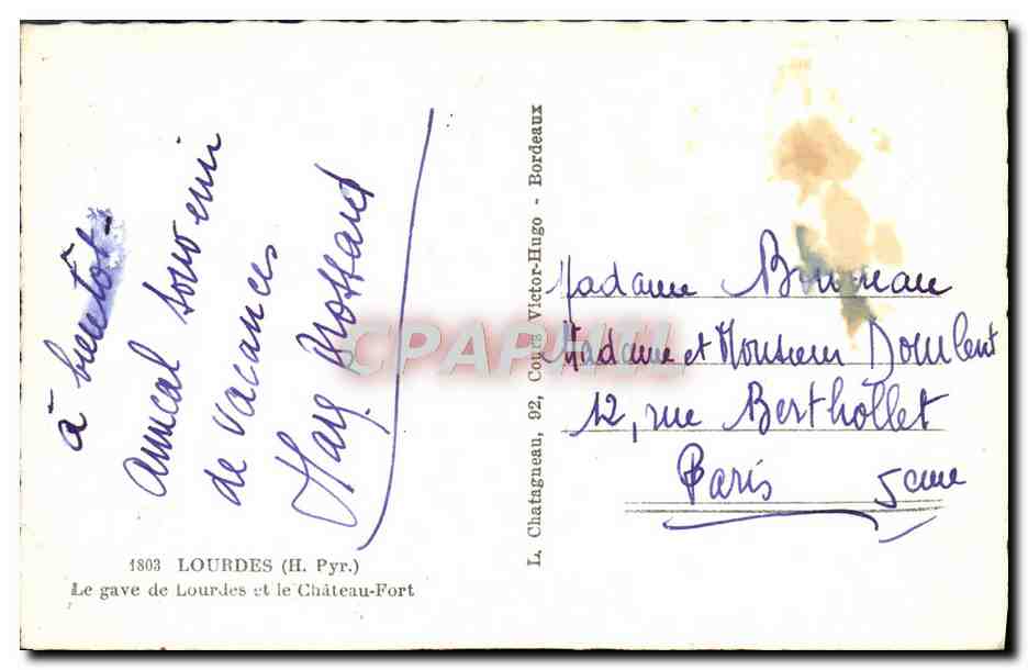 CPM Lourdes Le Gave De Lourdes Et Le Chateau Fort — Verso
