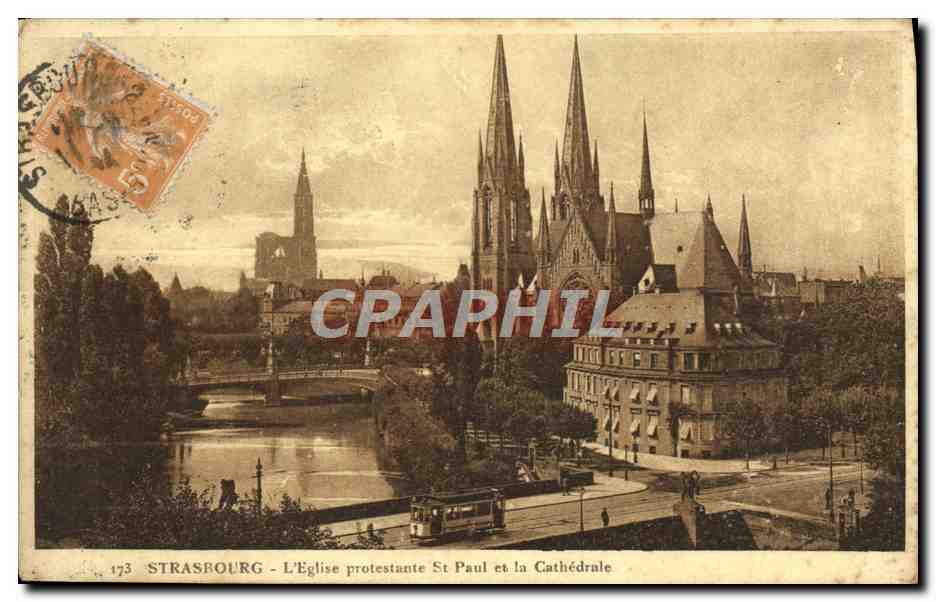 CPA Strasborug L'Eglise Protestante St Paul Et La Cathedrale