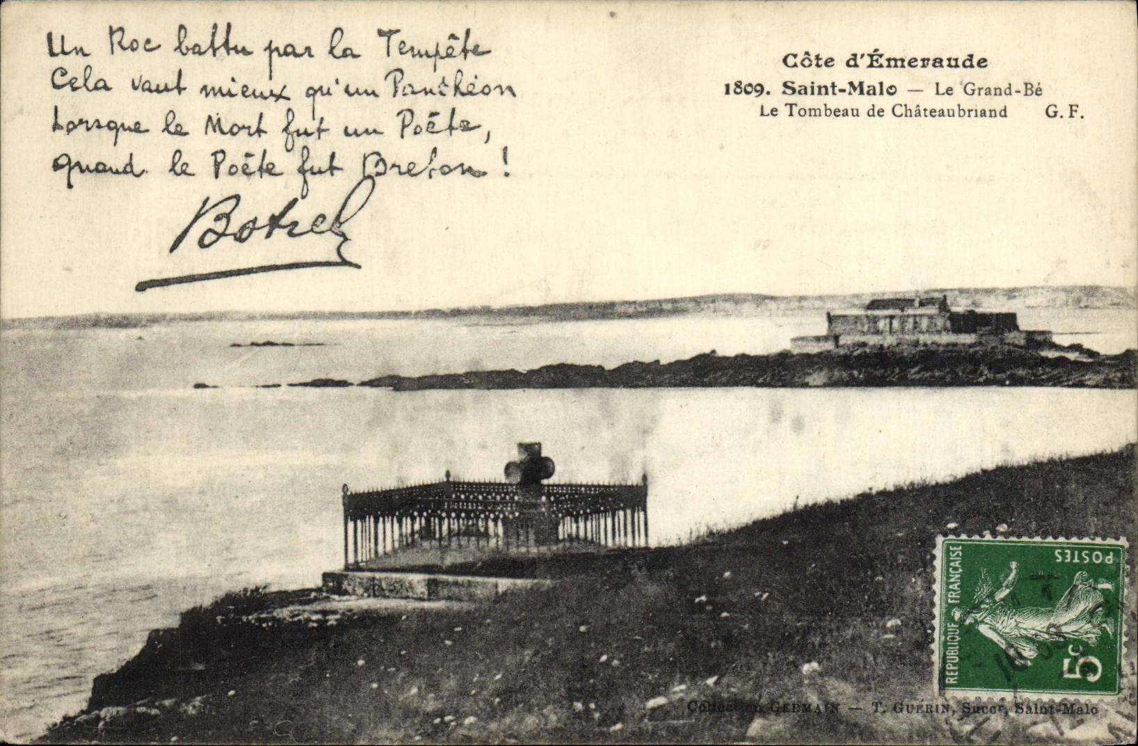 Côte d'Émeraude — Le Tombeau de Châteaubriand — G.F. — T. Guérin, Saint-Malo