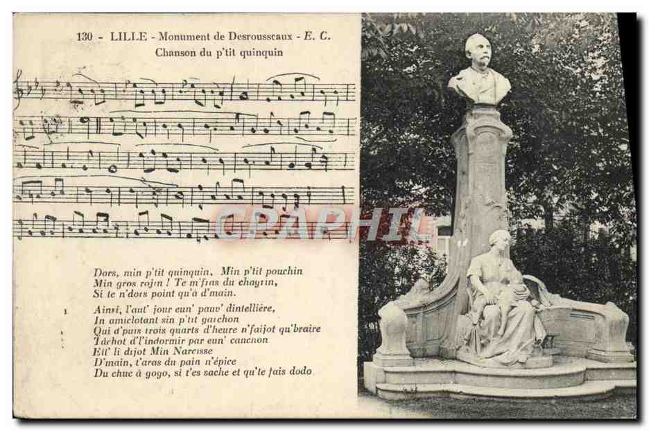 CPA Lille Monument De Desrousscaux chanson Du P'it Quinquin