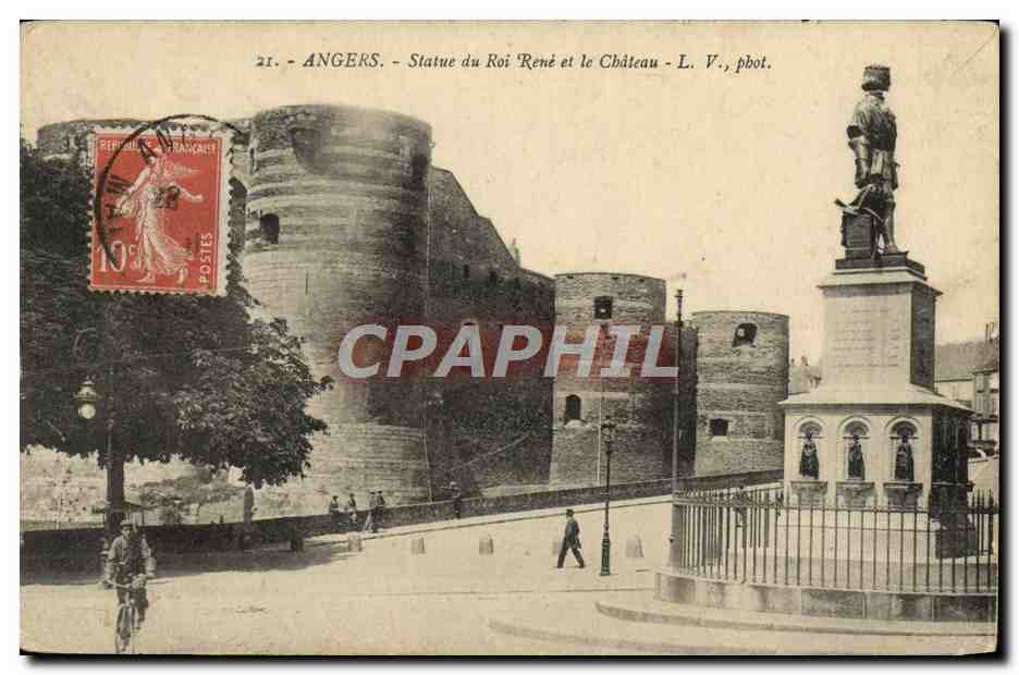 CPA Angers Statue Du Roi Rene Et Le Chateau