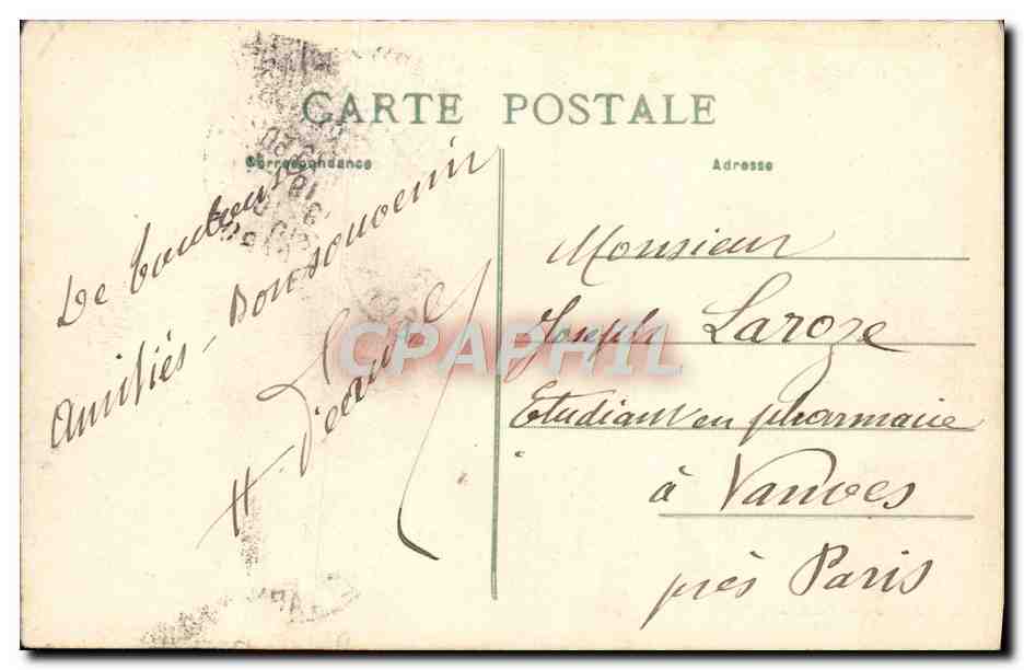 Toulouse - Gare Matabiau — vue de l'édifice avec calèche — C.F. Adams Cie, Toulouse — Verso