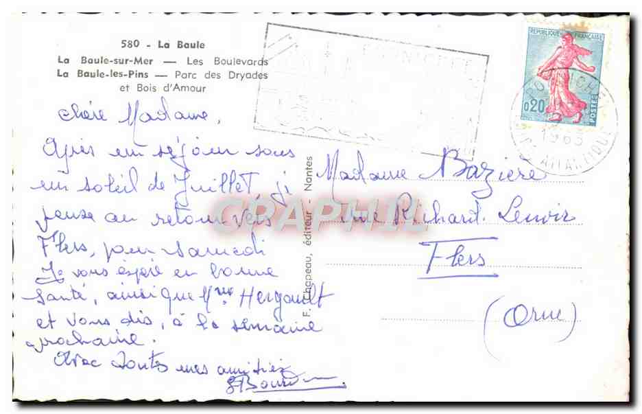 CPM La Baule Sur Mer Les Boulevards Parc des Dryades et bois d'amour — Verso