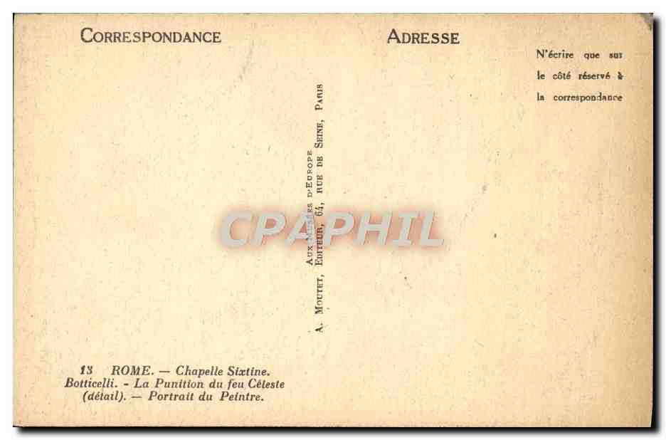 CPA Rome Chapelle Sixtine Botticelli La Punition Du Feu Celeste — Verso