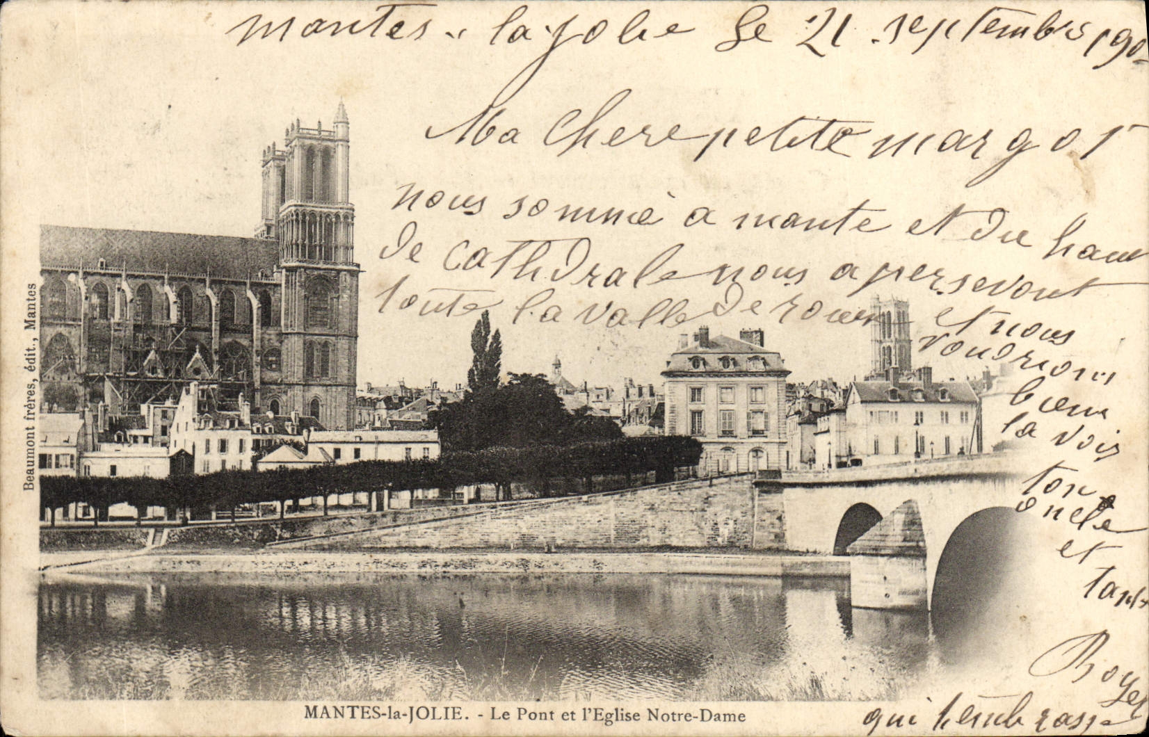 Mantes-la-Jolie - Le Pont et l'Église Notre-Dame — Beaumont frères, édit. Mantes