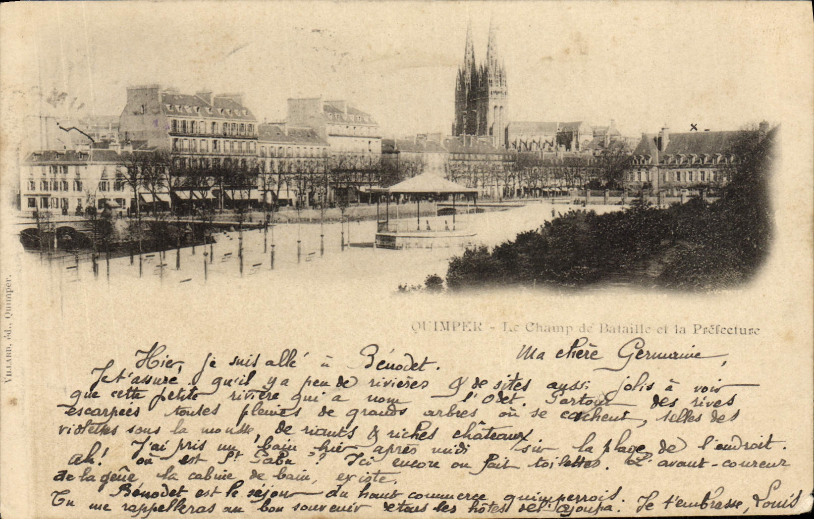 CPA Quimper Les Champs De Bataille Et La Prefecture