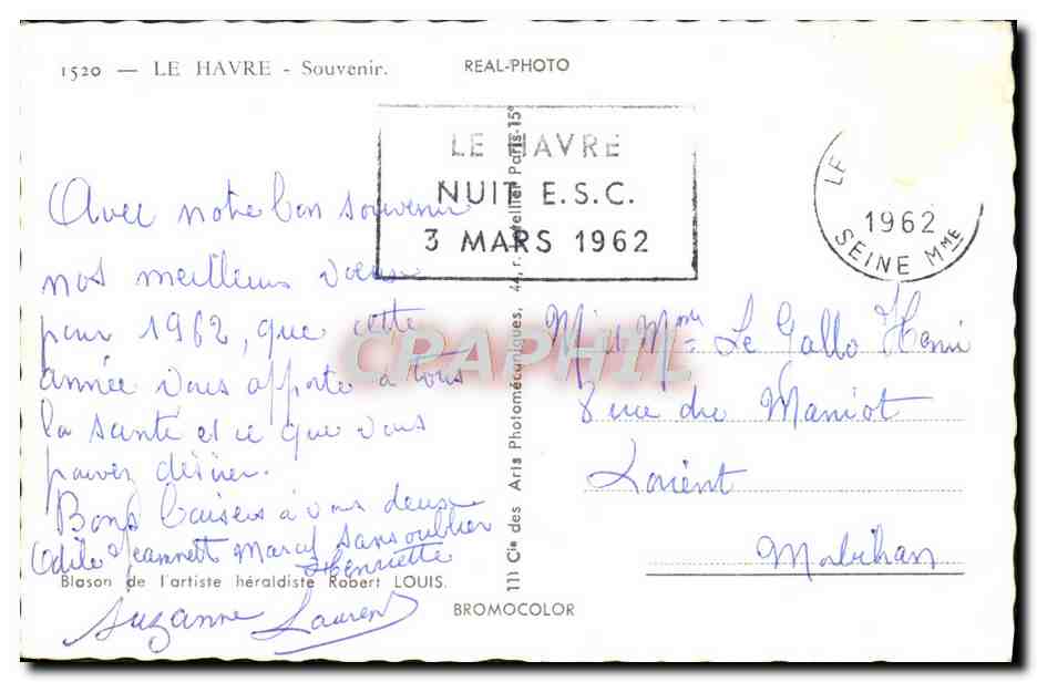CPM Le Havre Port des yachts Hotel de ville St Roch Ste Adresse — Rückseite