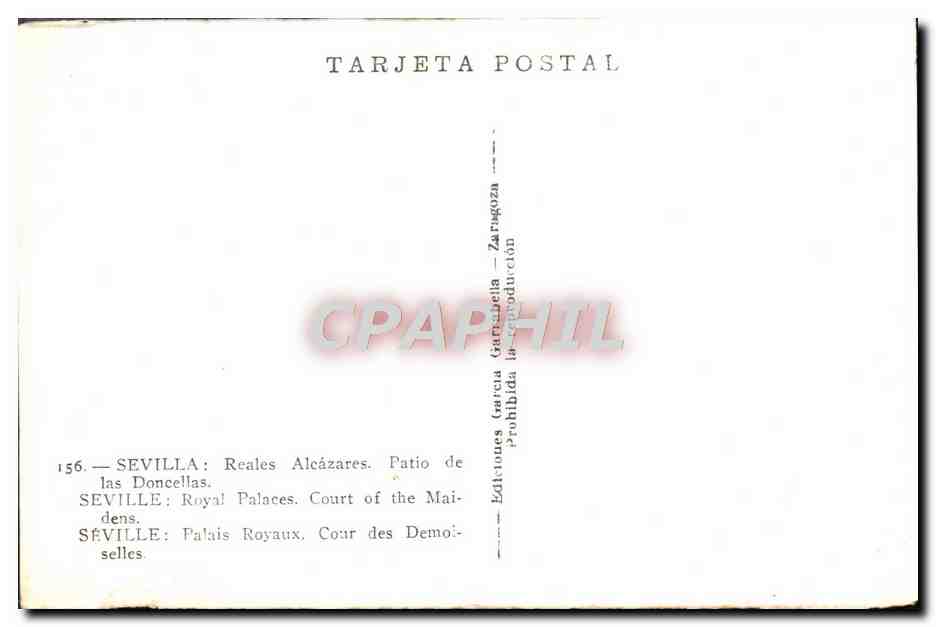 CPA Sevilla Reales Alcazares Patio De Las Doncellas — Rückseite