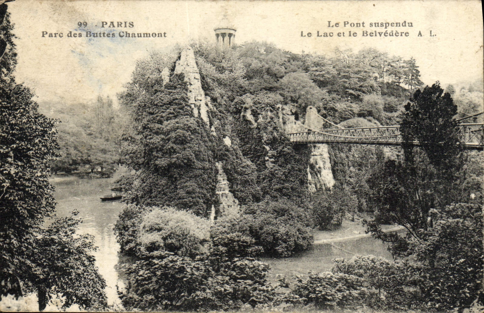 CPA Paris Parc Des Buttes Chaumont Le pont suspendu Le lac et le belvedere