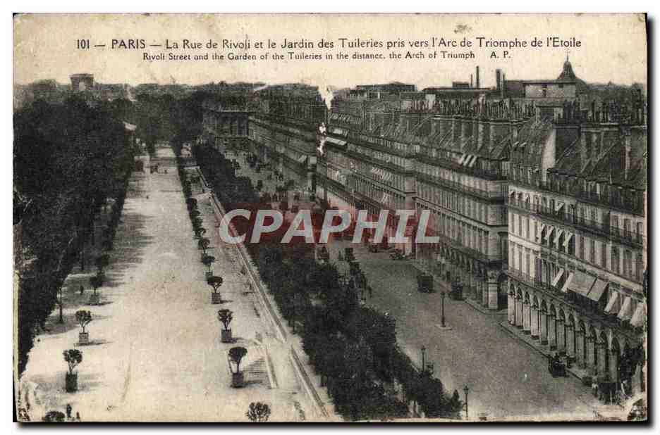 CPA Paris La Rue De Rivoli Et Le Jardin Des Tuileries Pris Vers l'Arc De Triomphe De l'Etoile