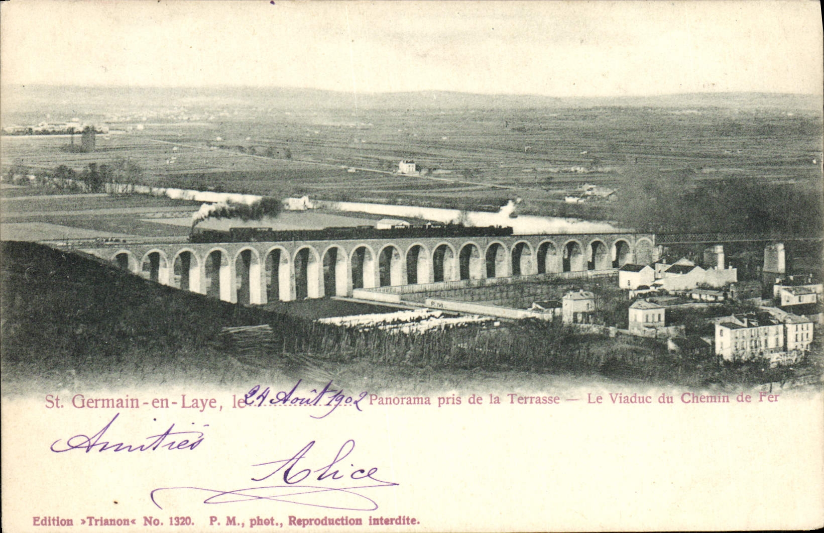 St. Germain-en-Laye — Panorama vom Terrassenbereich — Der Eisenbahnviadukt — Edition Trianon, Nr. 1320