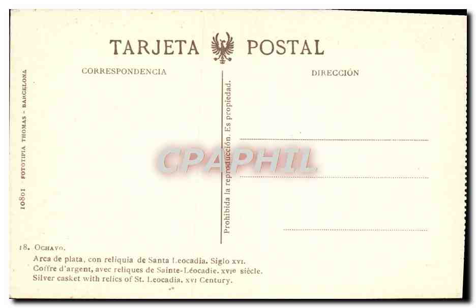 CPA Ochavo Arca De Plata con Reliquia De Sainte Leocadia — Rückseite