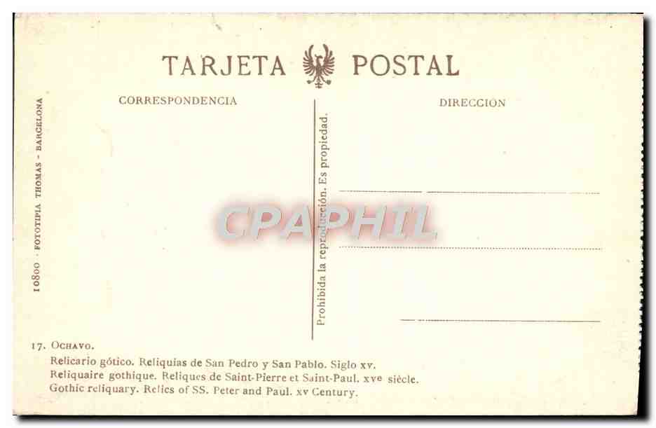 CPA Ochavo Relicario Gotico Reliquias De San Pedro Y San Pablo — Rückseite