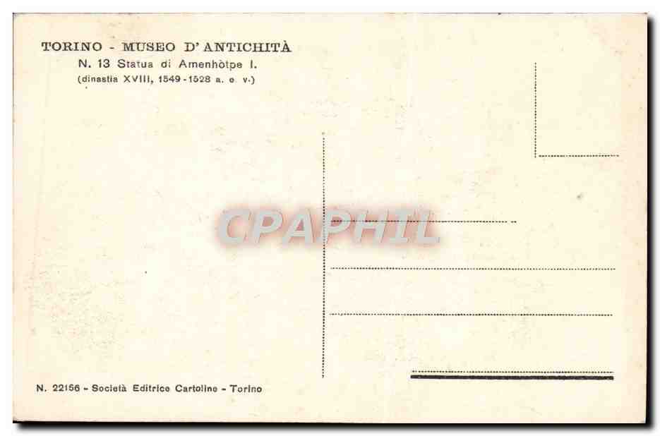 CPA Torino Museo D'antichita Statua Di Amenhotpe — Rückseite