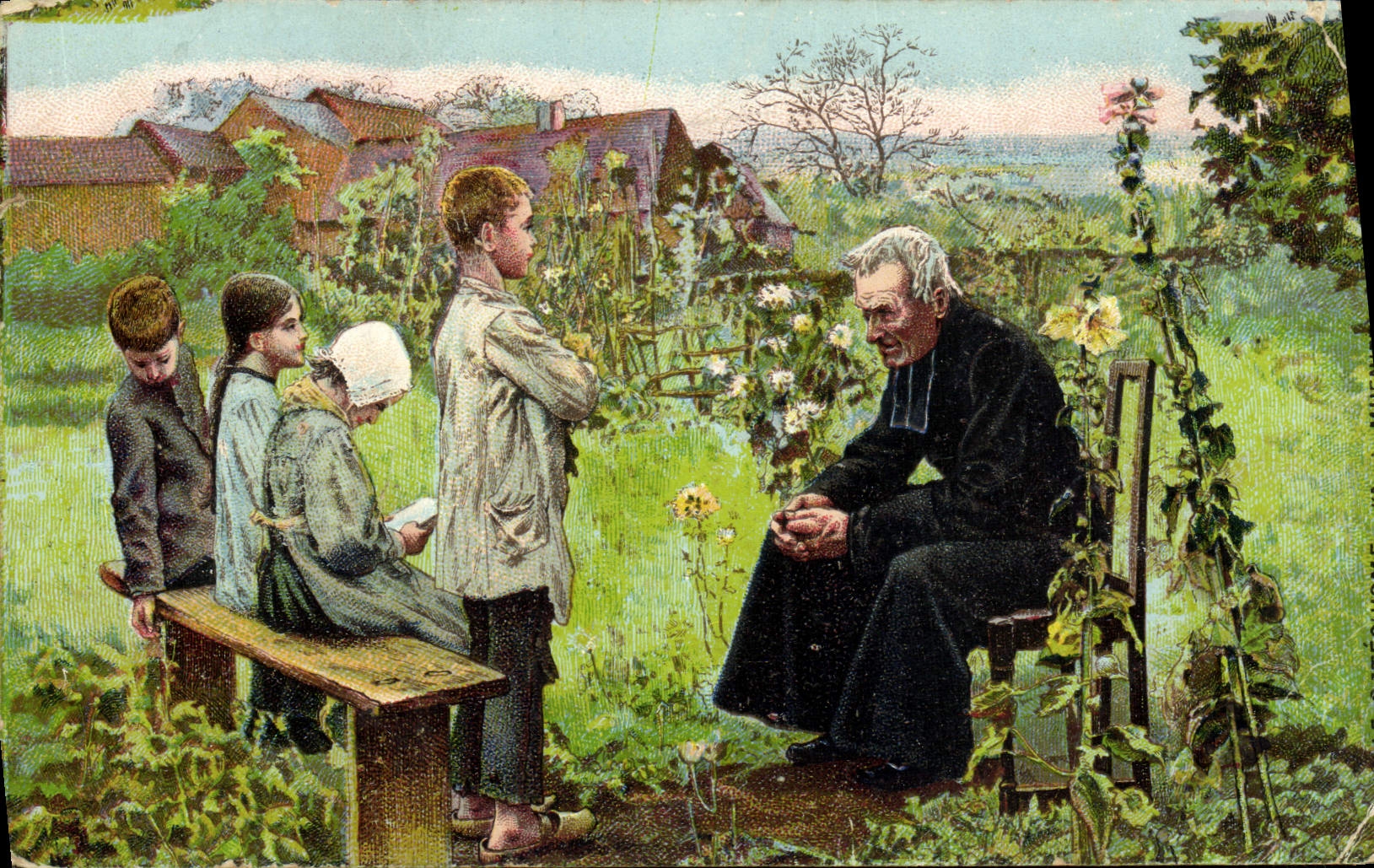 CPA Le catechisme Muenier Pretre Enfants