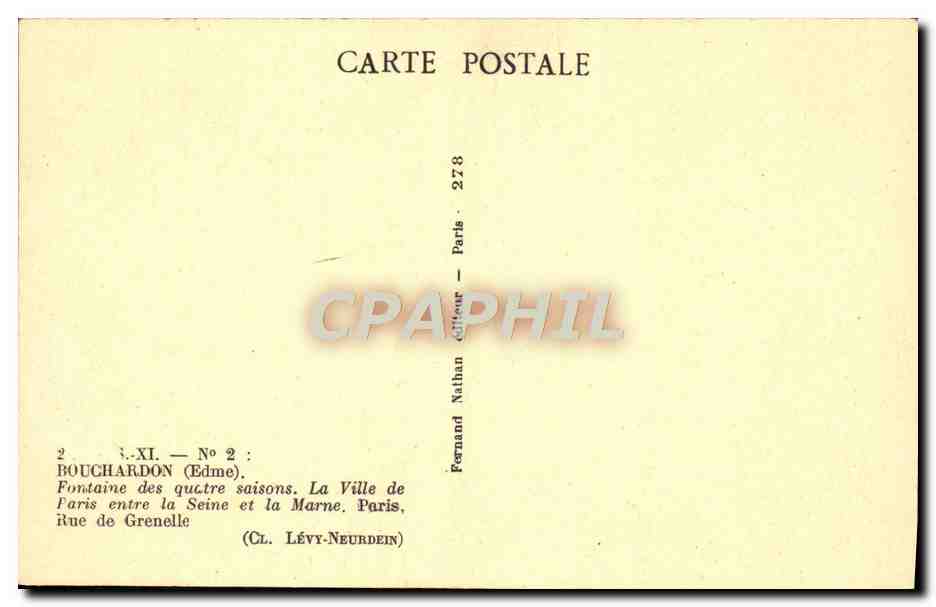 CPA Bouchardon Fontaine Des Quatre Saisons La Ville De Paris Entre La Seine Et La Marne Paris — Rückseite