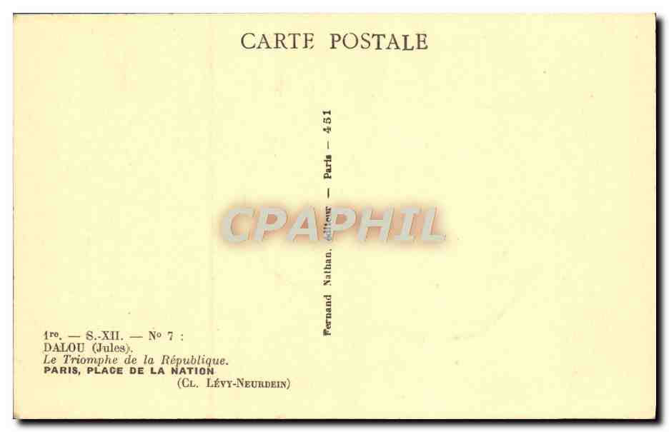 CPA Dalou Le Triomphe De La Republique Paris Place De La Nation — Rückseite