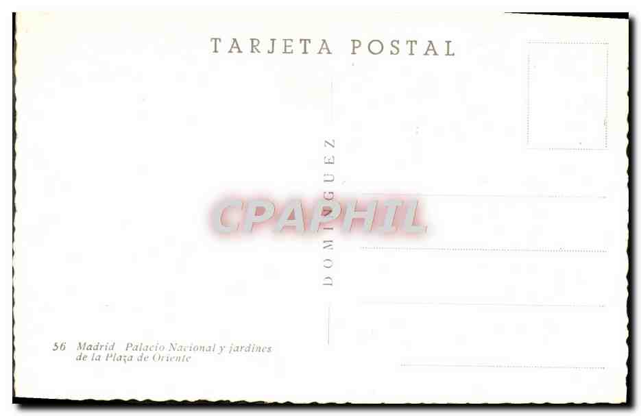 CPM Madrid Palacio Nationaly Y Jardins De la Plaza De Oriente — Rückseite