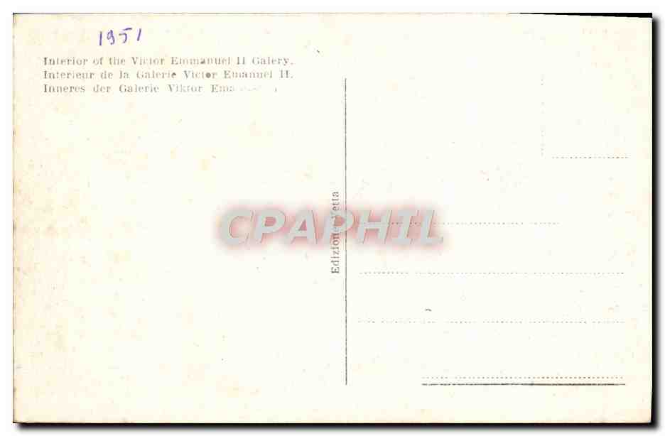 CPA Milano Interno Galleria Vittario Emamuele II — Rückseite