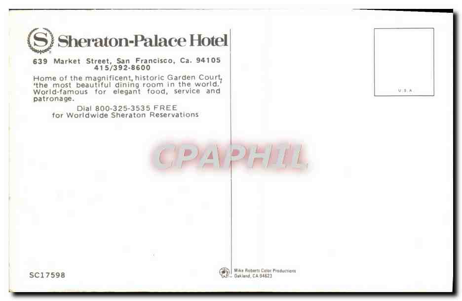 CPM Sheraton Palace Hotel Market Street San Francisco — Rückseite