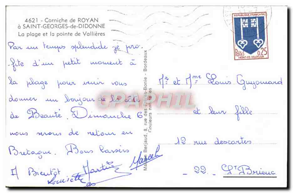 CPM Corniche De Royan A Saint Georges De Didonne La Plage Et La Pointe De Vallieres — Verso