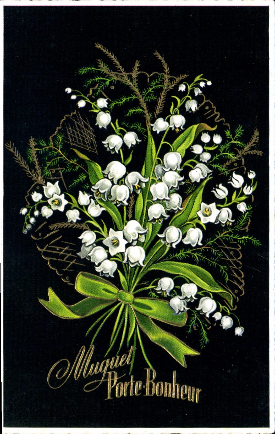 CPM Fantaisie Fleurs Muguet Porte Bonheur