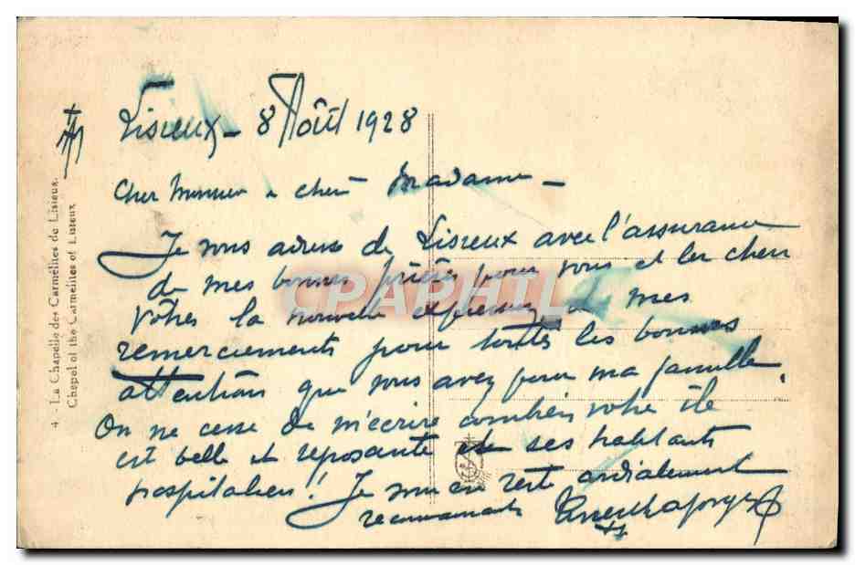 CPA La Chapelle Des Carmelites De Lisieux — Rückseite