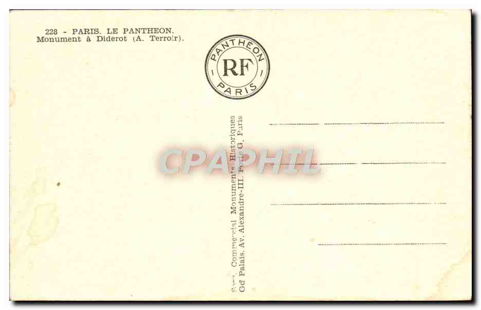 CPA Paris Le Pantheon Monument A Diderot — Rückseite