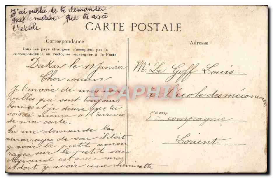 Antike Ansichtskarte Afrika Westafrika Senegal Dakar Camp De Ouakam Kolonialinfanterie Militaria — Rückseite