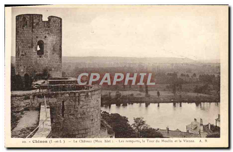 CPA Chinon Le Chateau Les Remparts La Tour Du Moulin Et La Vienne