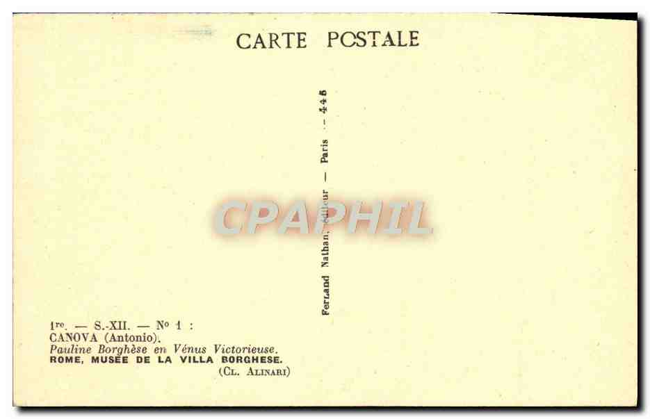 Pauline Borghèse en Vénus Victorieuse — Canova (Antonio) — éditeur Nathan, Paris, n° 446 — Verso