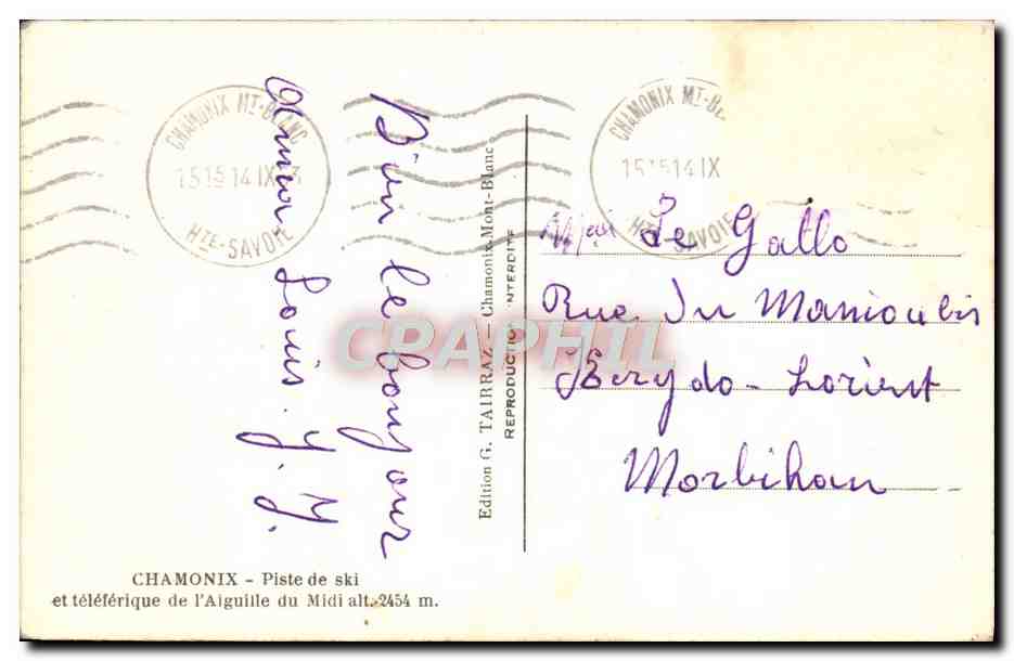CPM Chamonix Piste De Ski Et Teleferique De l Aiguille Du Midi  — Verso