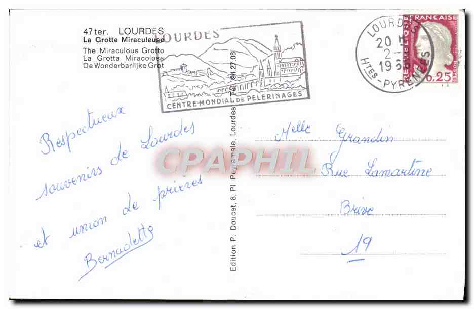 CPM Lourdes La Grotte Miraculeuse — Verso