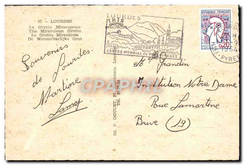 Grotte Miraculeuse de Lourdes — Éd. P. Doucet, n°47 — Verso