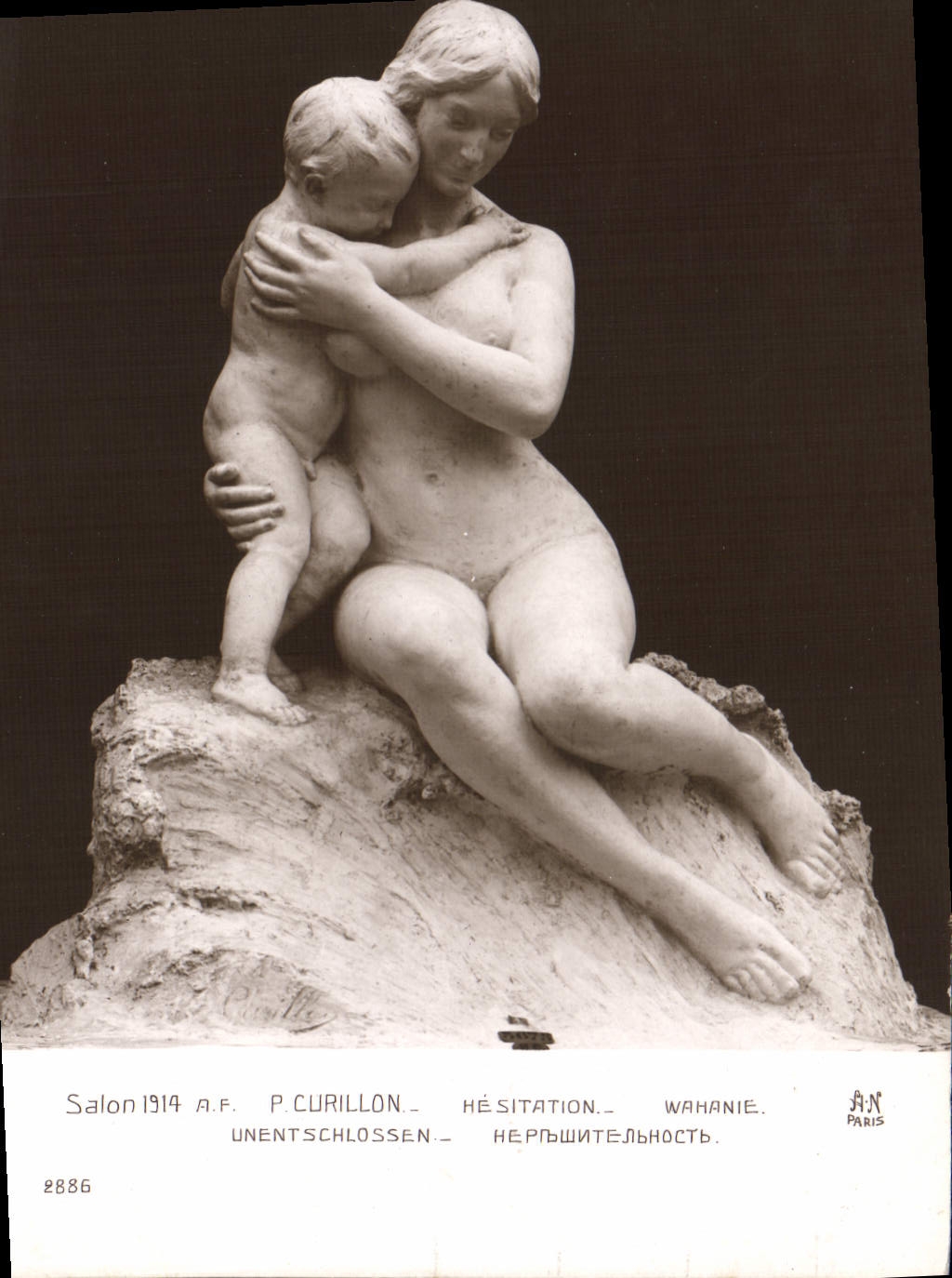 Sculpture 'Hésitation' — Salon 1914 — A.F. P. Curillon — N° 2886 — éditeur A.N. Paris