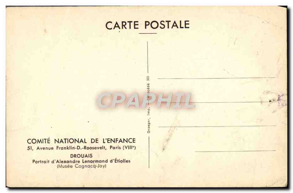Moderne Ansichtskarte Komitee National De L'Enfance Drouais Alexandre Lenormand d'Etiolles — Rückseite