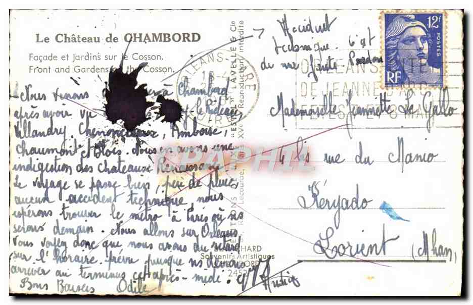 CPA Le Chateau de Chambord — Verso