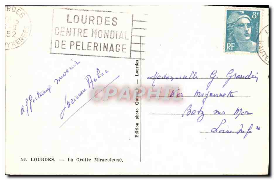 Lourdes — La Grotte Miraculeuse — Édition photo Quinault — Back