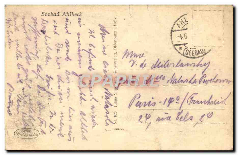 Schwere Brandung — Océan agité — Julius Simonsen, Holst. Nr. 105 — Reverso