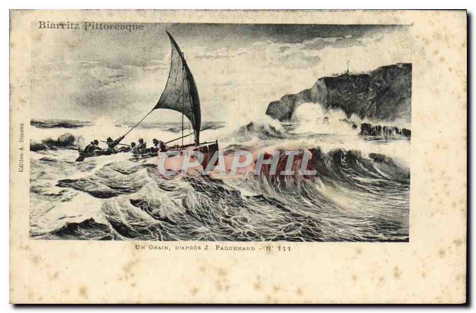 CPA Biarritz Un grain PAguenaud Bateau 