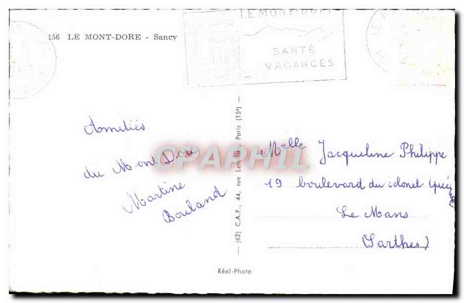 CPM Le Mont Dore Sancy — Verso