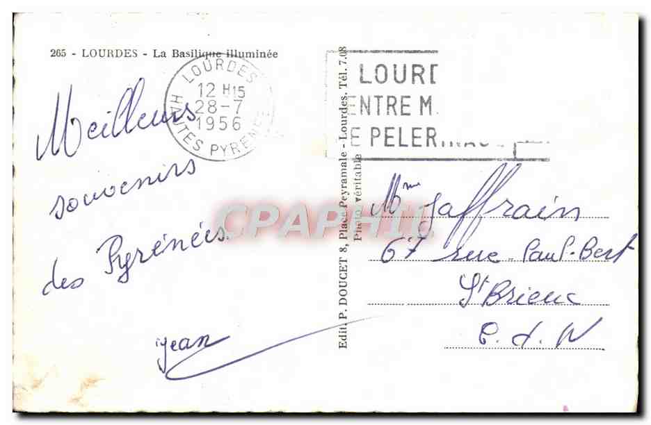 CPM Lourdes La Basilique Illuminnee — Verso