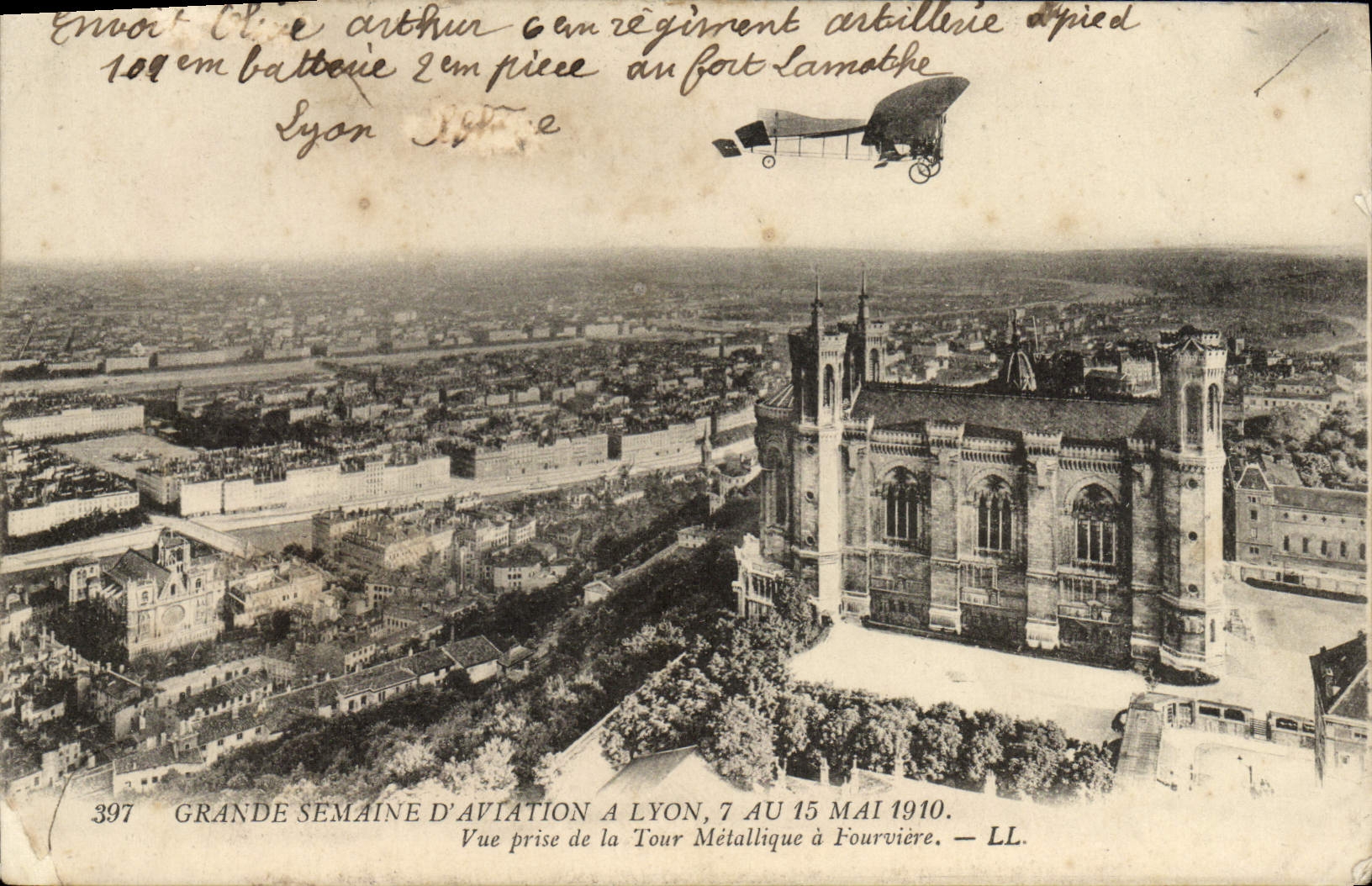 CPA Grande Semaine D'Aviation A Lyon 7 au 15 mai 1910 Vue prise de la tour metallique a Fourviere Avion 